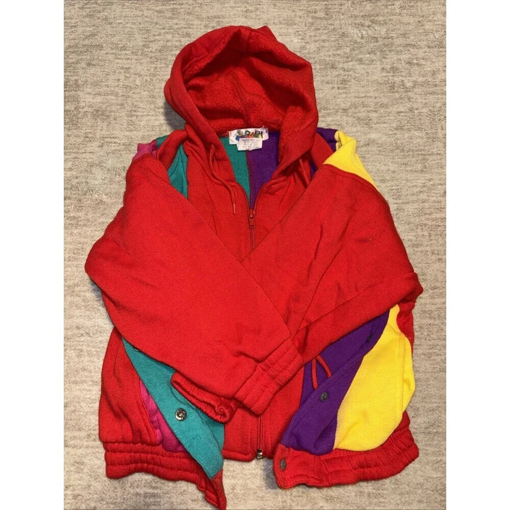 Vintage Kids Small 4 80s Color Block Mini Lavon Crazy Jacket Rainbow Retro